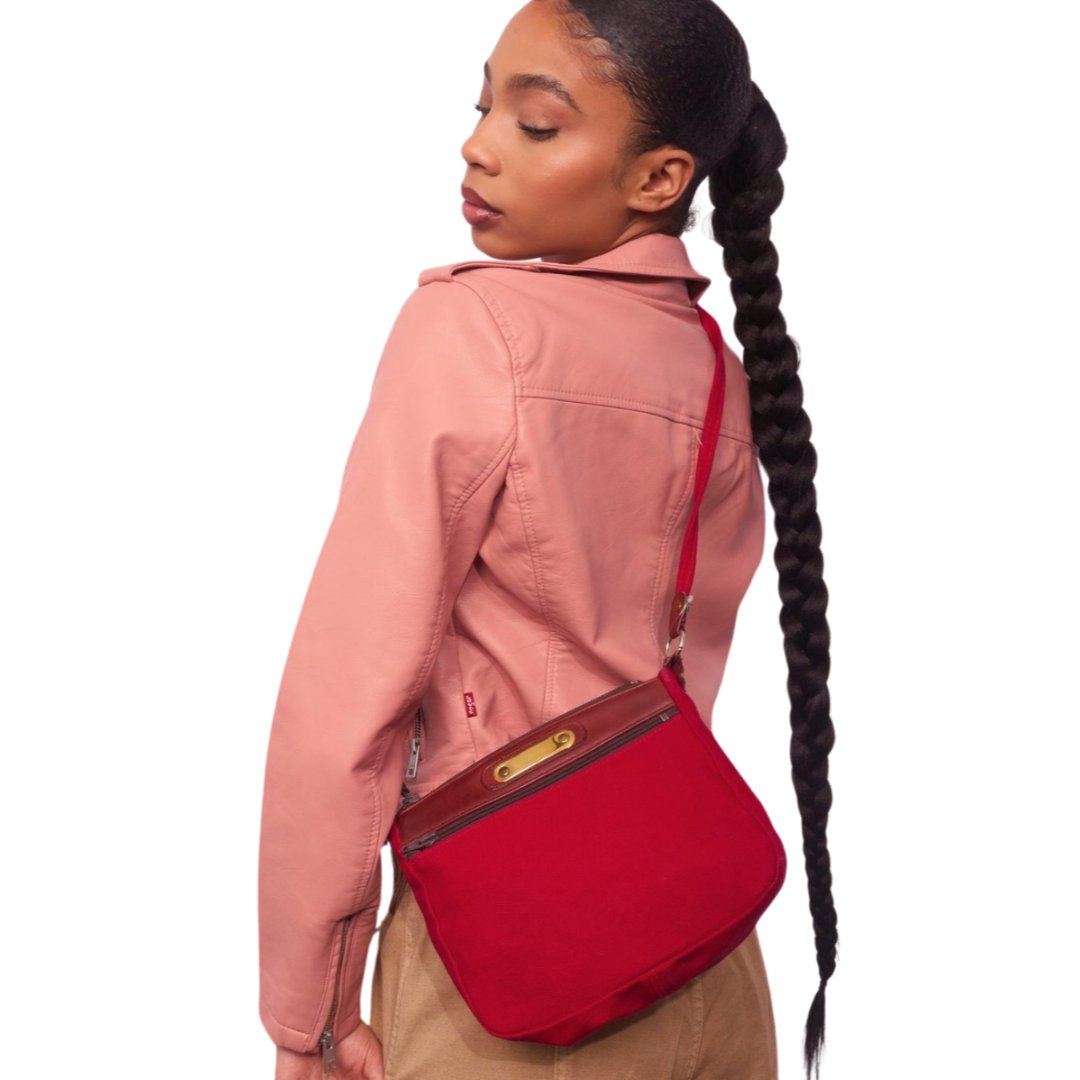 Vintage 1970s Red Cotton Canvas Crossbody Bag
