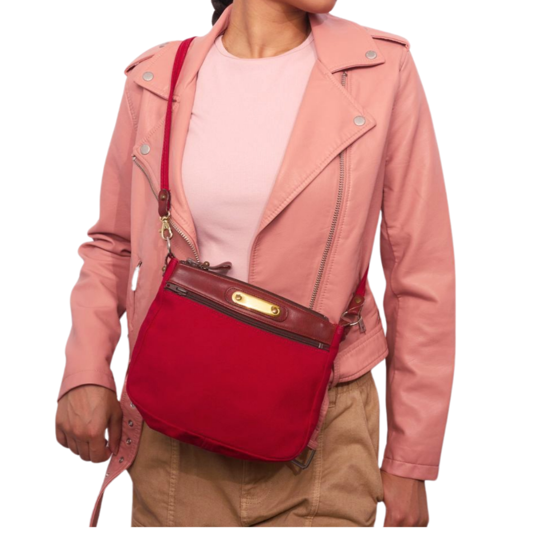 Vintage 1970s Red Cotton Canvas Crossbody Bag