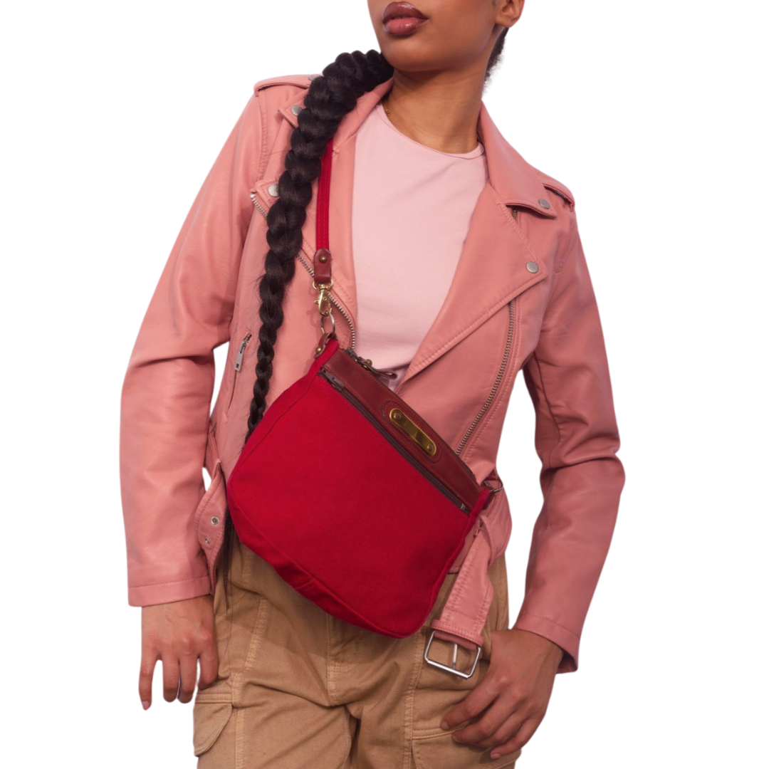 Vintage 1970s Red Cotton Canvas Crossbody Bag