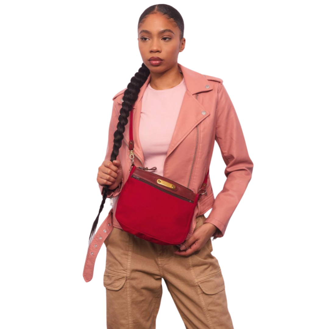 Vintage 1970s Red Cotton Canvas Crossbody Bag