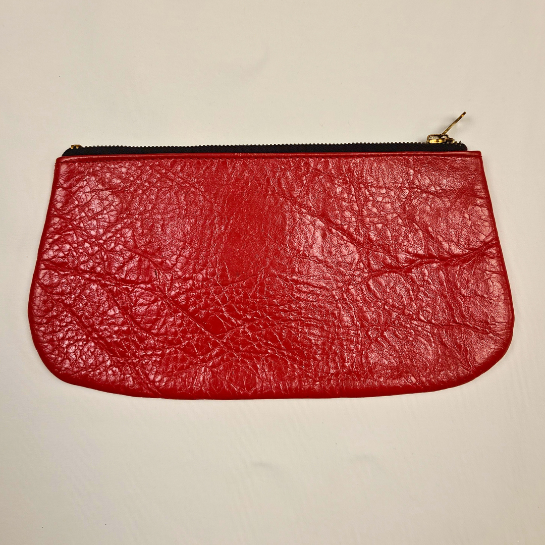 Vintage 1970s Red Leather Clutch with Antique Brass Eagle