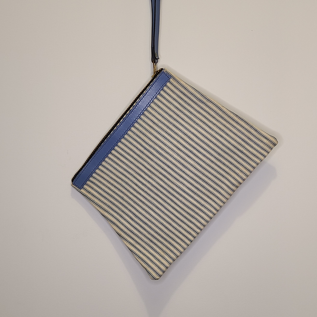 Vintage 1960s Blue and White Ticking Stripe Clutch