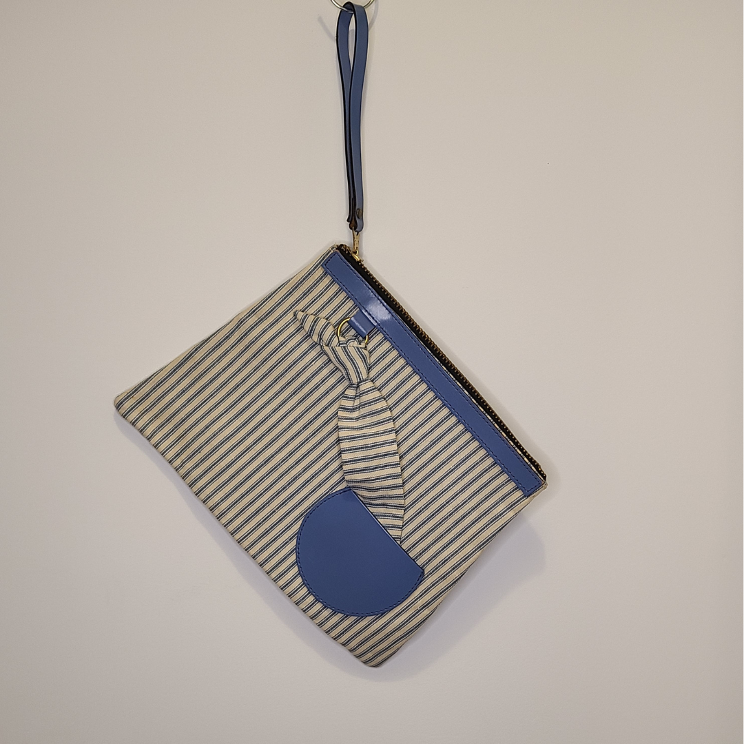 Vintage 1960s Blue and White Ticking Stripe Clutch