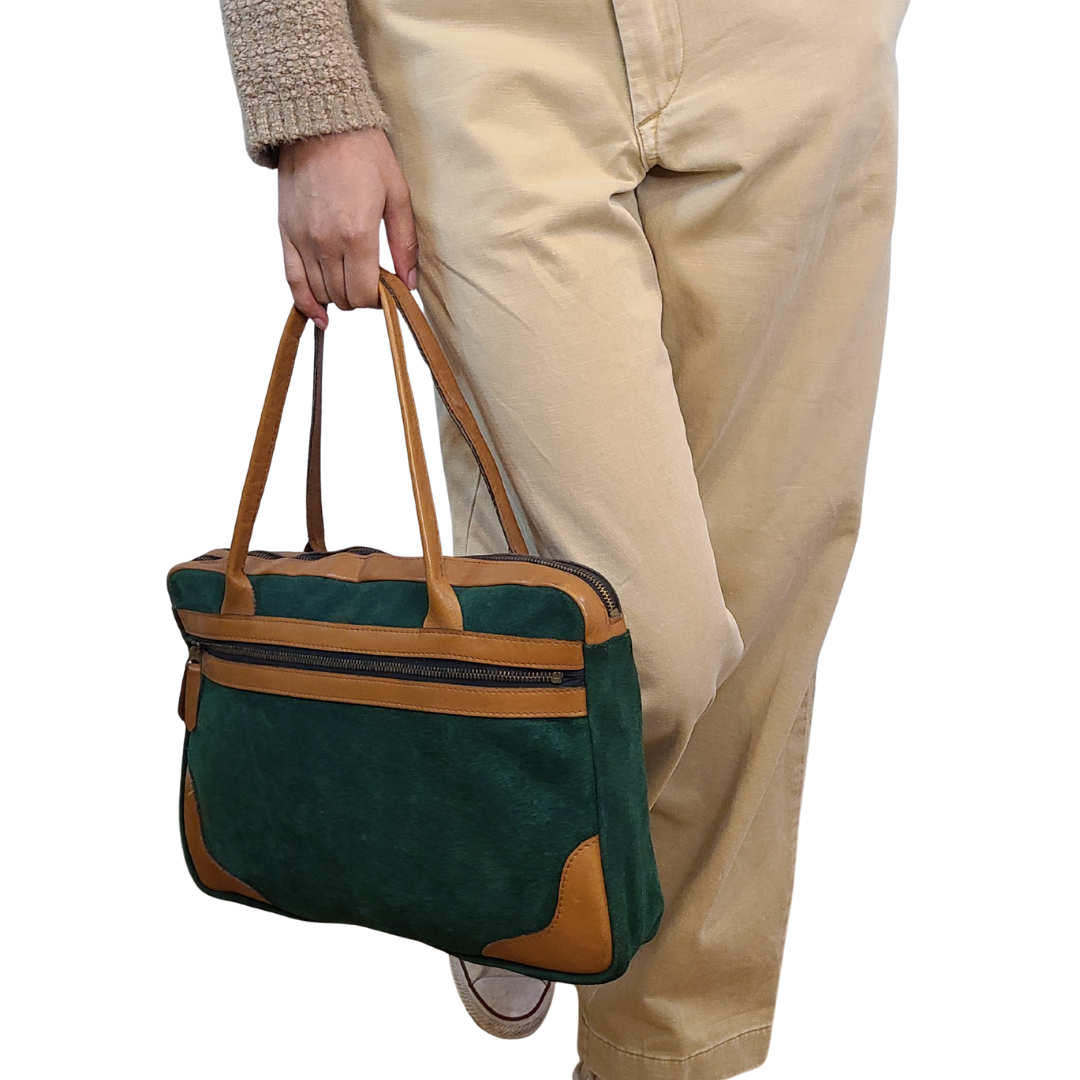 Vintage 1960s Green Suede Satchel