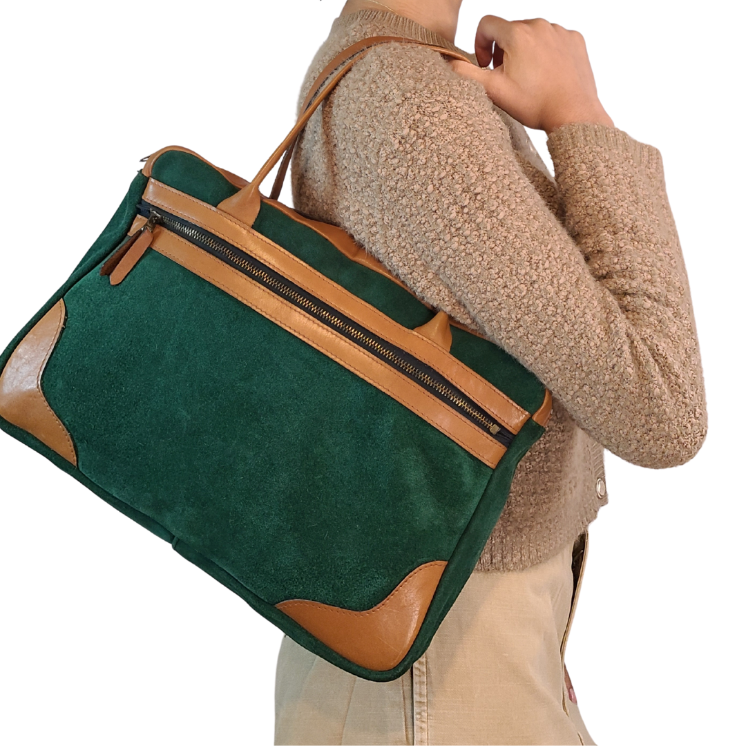 Vintage 1960s Green Suede Satchel