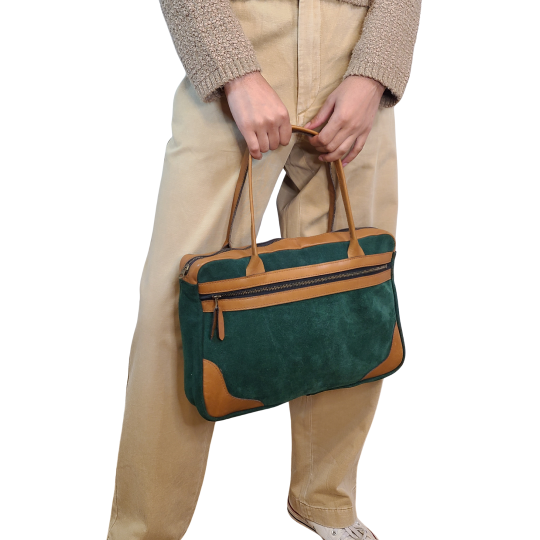 Vintage 1960s Green Suede Satchel