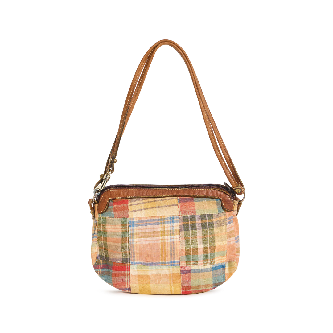 Vintage 1980s Washed Madras Plaid Shoulder Bag