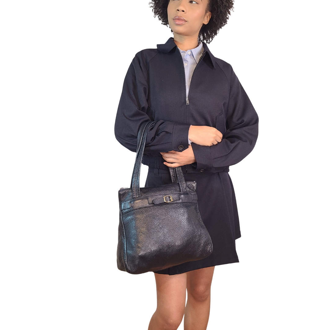 Vintage 1960s Navy Leather Belt Bag