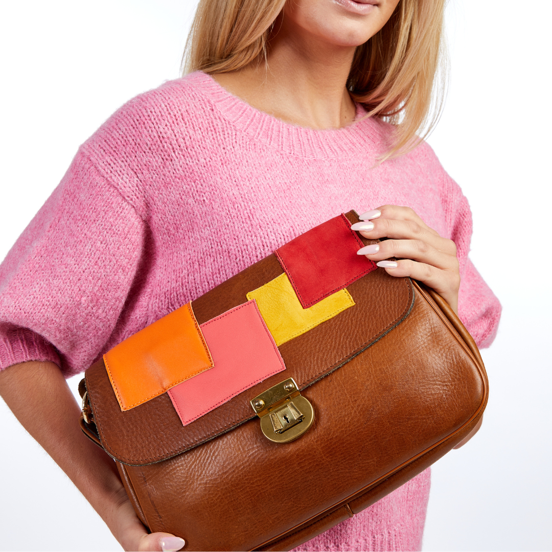 Vintage 1970s Color-Blocked Patchwork Leather Shoulder Bag Re-Imagined