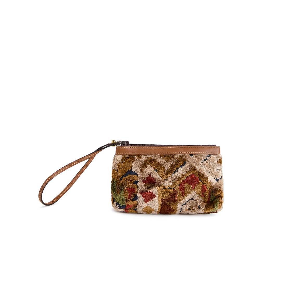 Vintage 1960s Velvet Carpet Zip Top Pouch/Wristlet