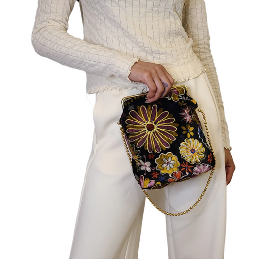 Vintage 1950s Velvet Kiss Lock Frame Bag