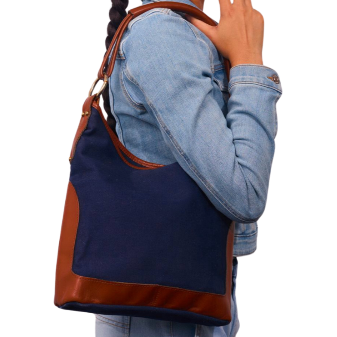 Vintage 1970s Navy Cotton Canvas Handbag