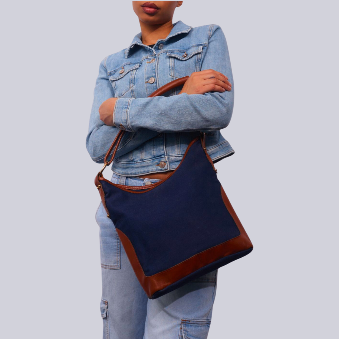 Vintage 1970s Navy Cotton Canvas Handbag