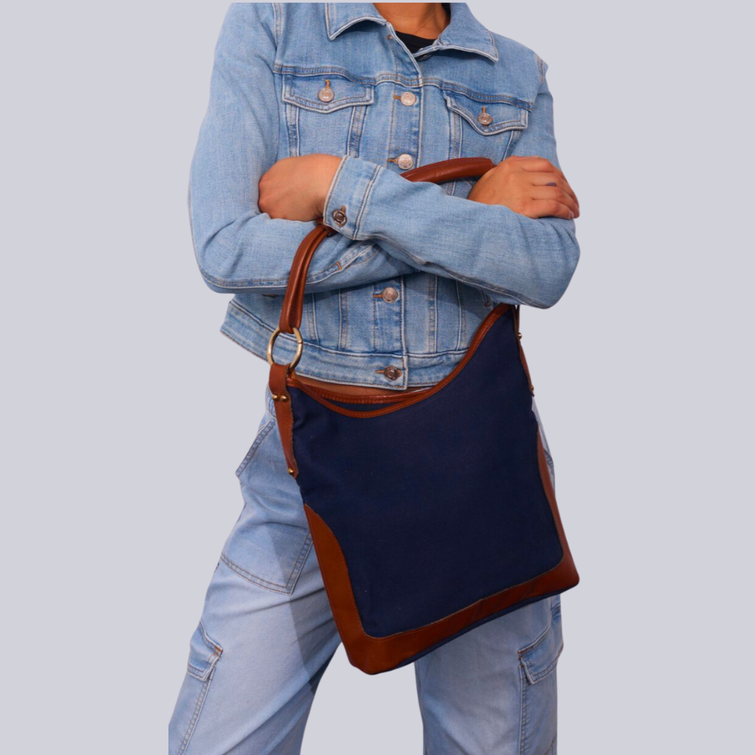 Vintage 1970s Navy Cotton Canvas Handbag