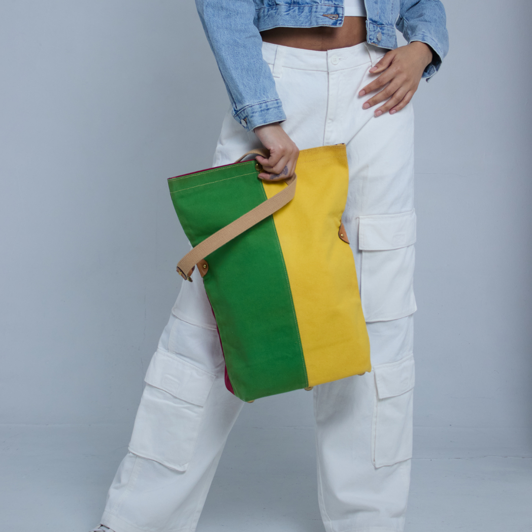 Vintage 1980s Color-Block Shoulder Bag Tote