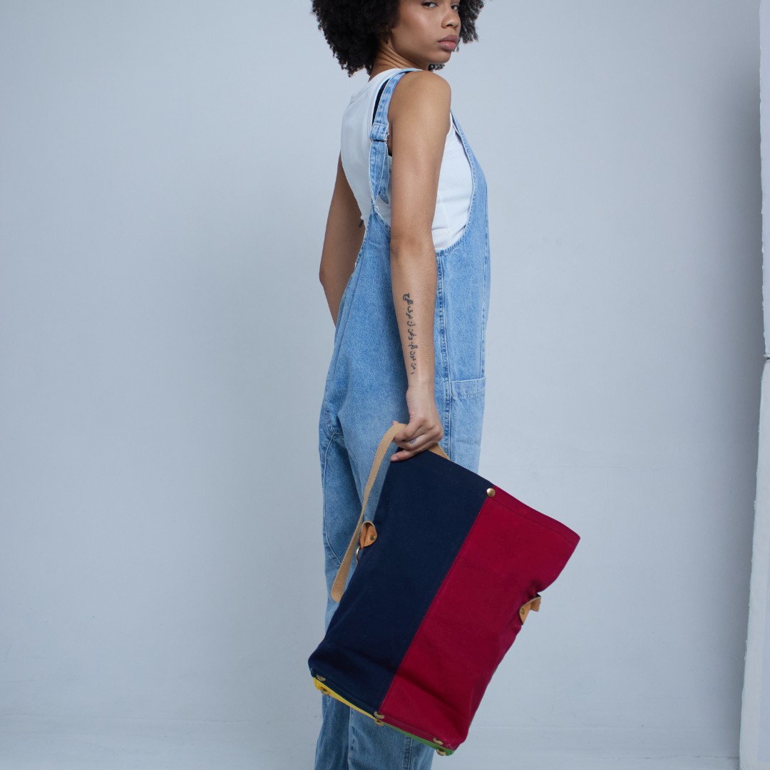 Vintage 1980s Color-Block Shoulder Bag Tote