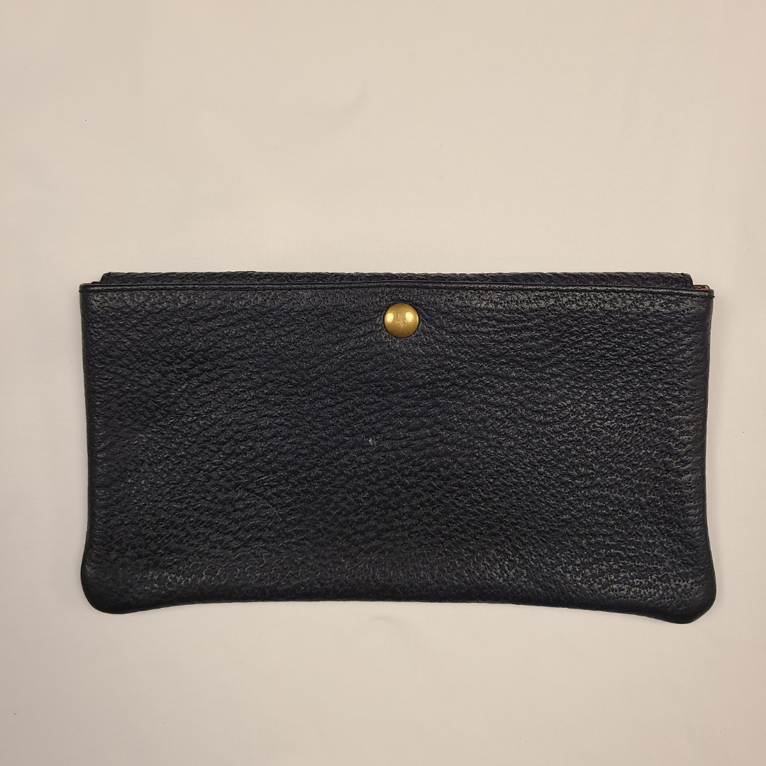 Vintage 1960s Navy Leather Envelope Clutch