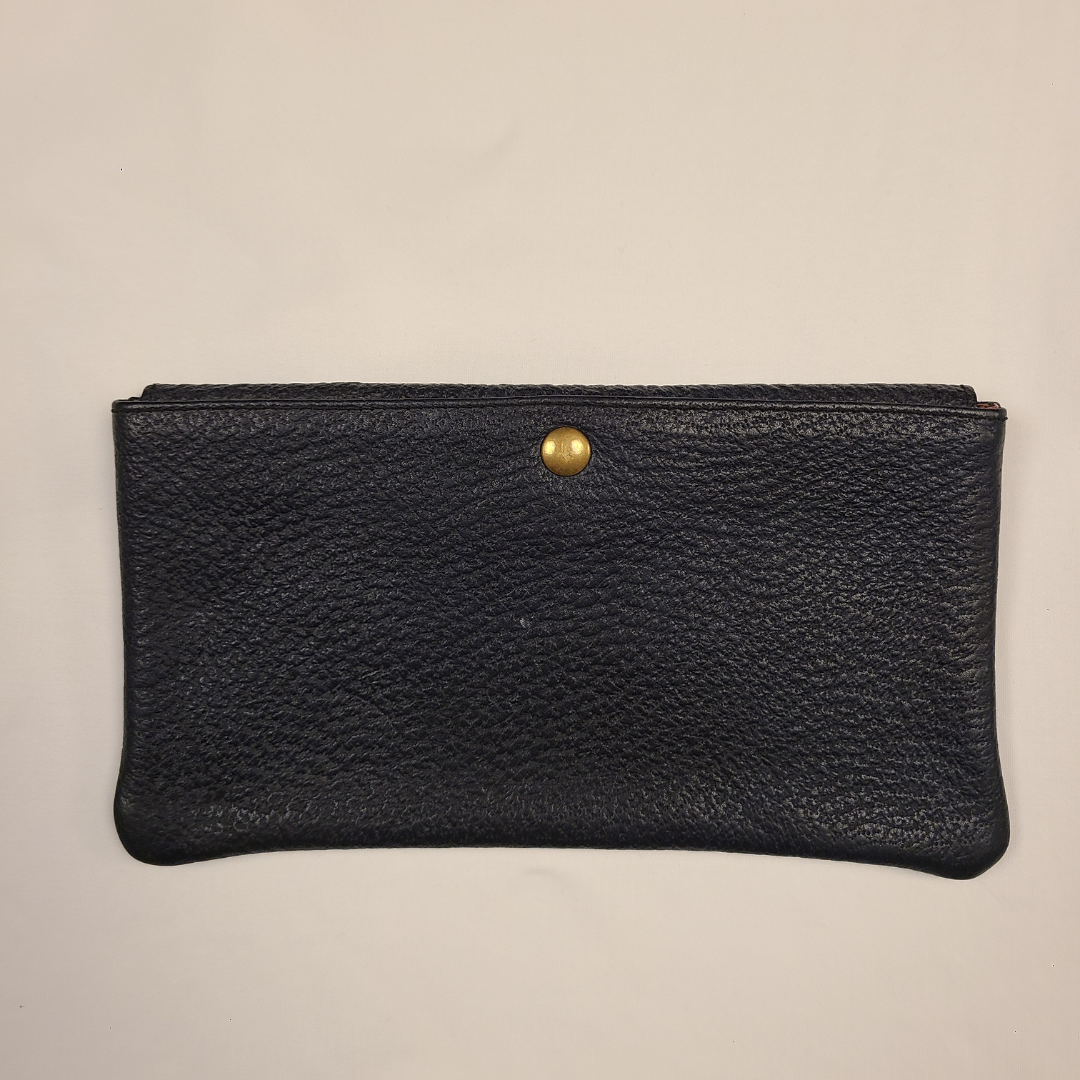 Vintage 1980s Navy Leather Envelope Clutch