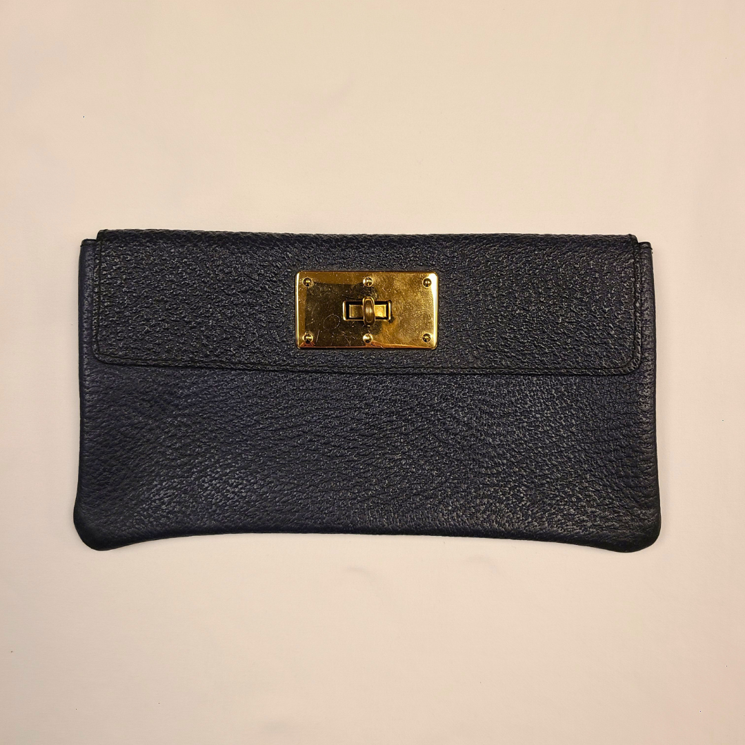 Vintage 1960s Navy Leather Envelope Clutch