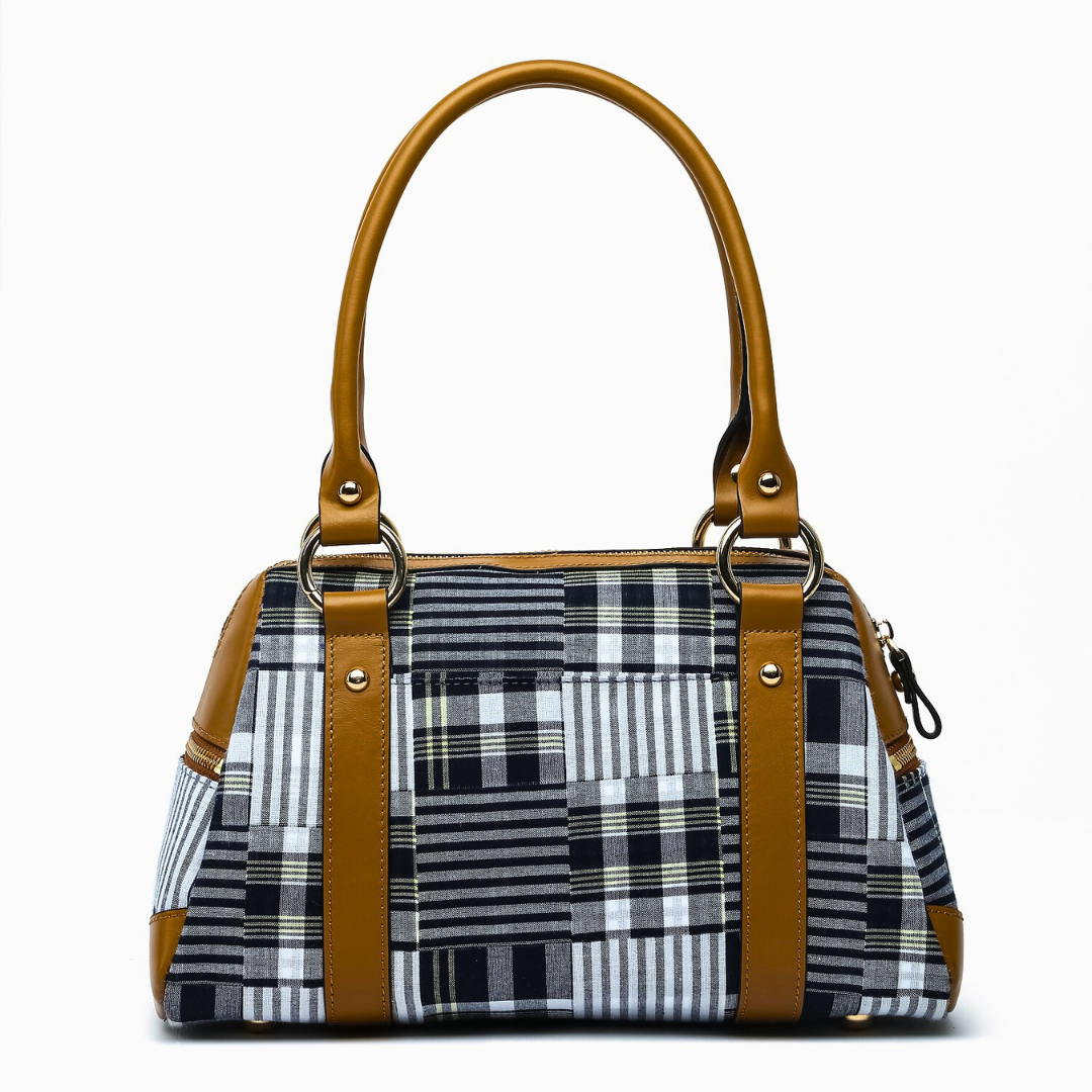 Doctor Bag - Navy/White Patchwork Plaid