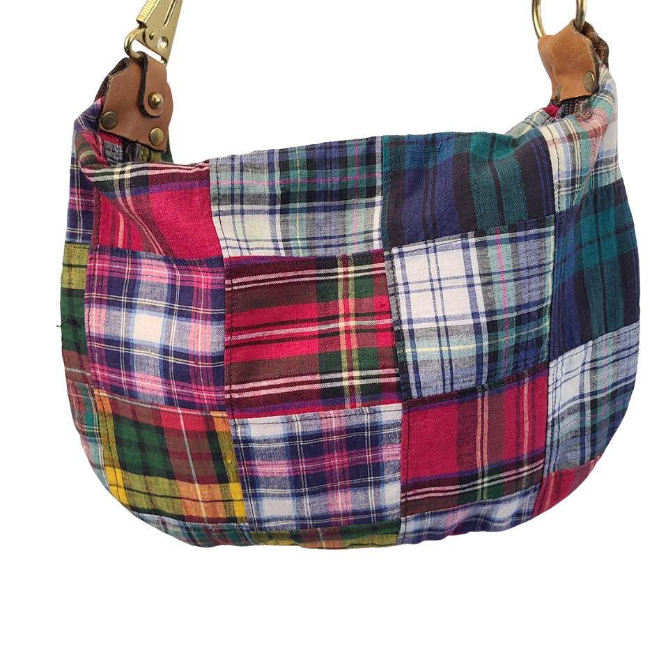 Vintage 1980s Madras Plaid Shoulder Bag