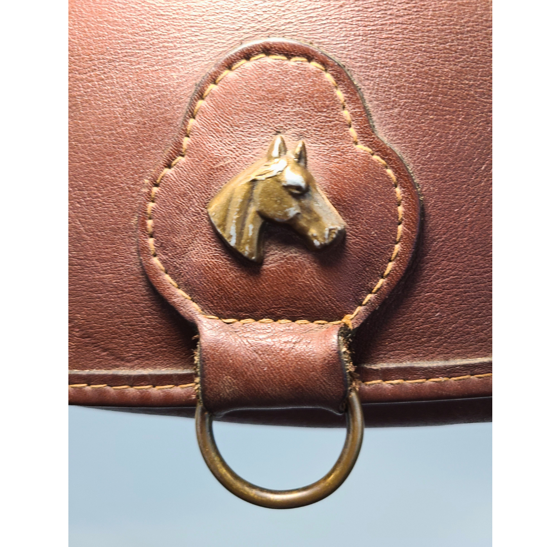 Vintage 1980s Leather Shoulder Bag With Horse Emblem