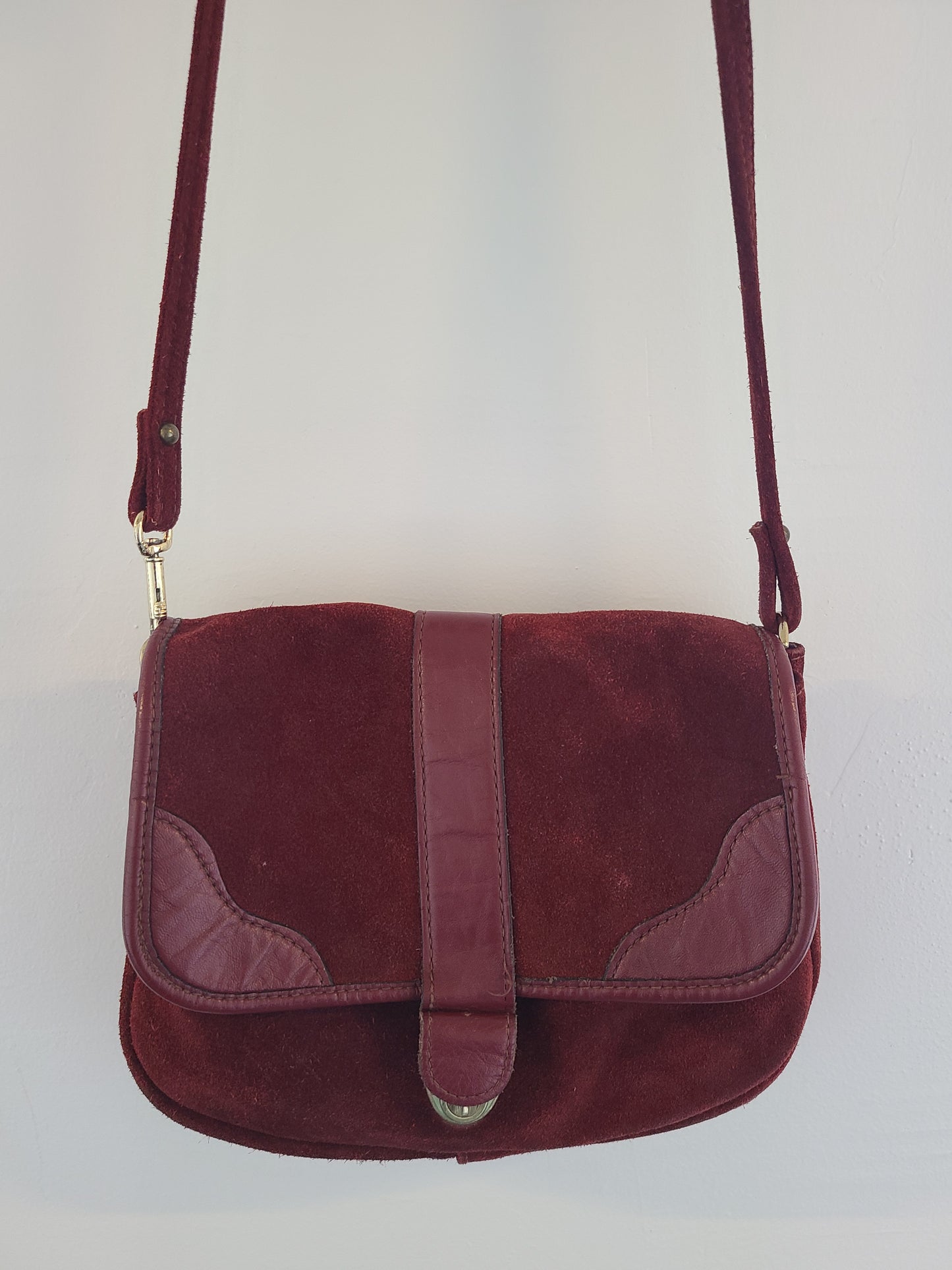 Vintage 1970s Burgundy Suede Shoulder Bag