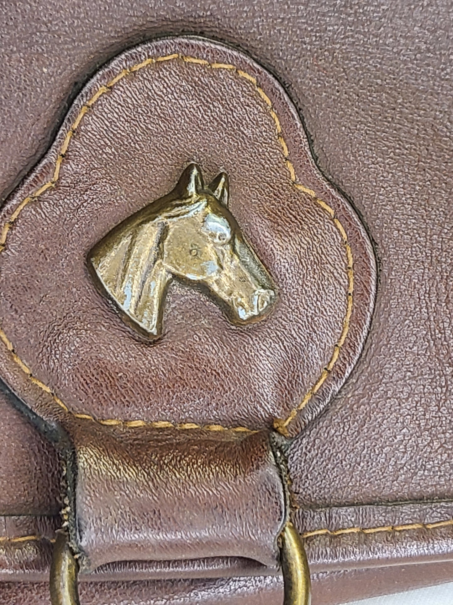 Vintage Leather Shoulder Bag With Horse Emblem