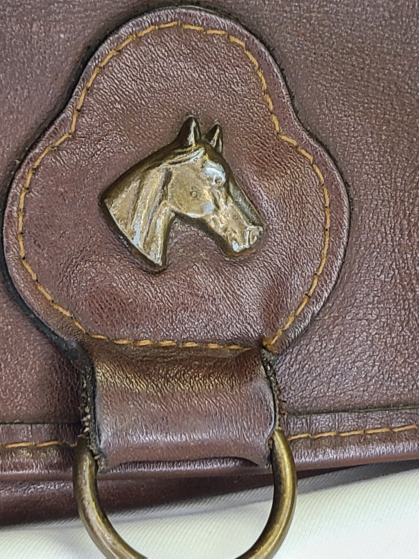 Vintage 1980s Leather Shoulder Bag With Horse Emblem