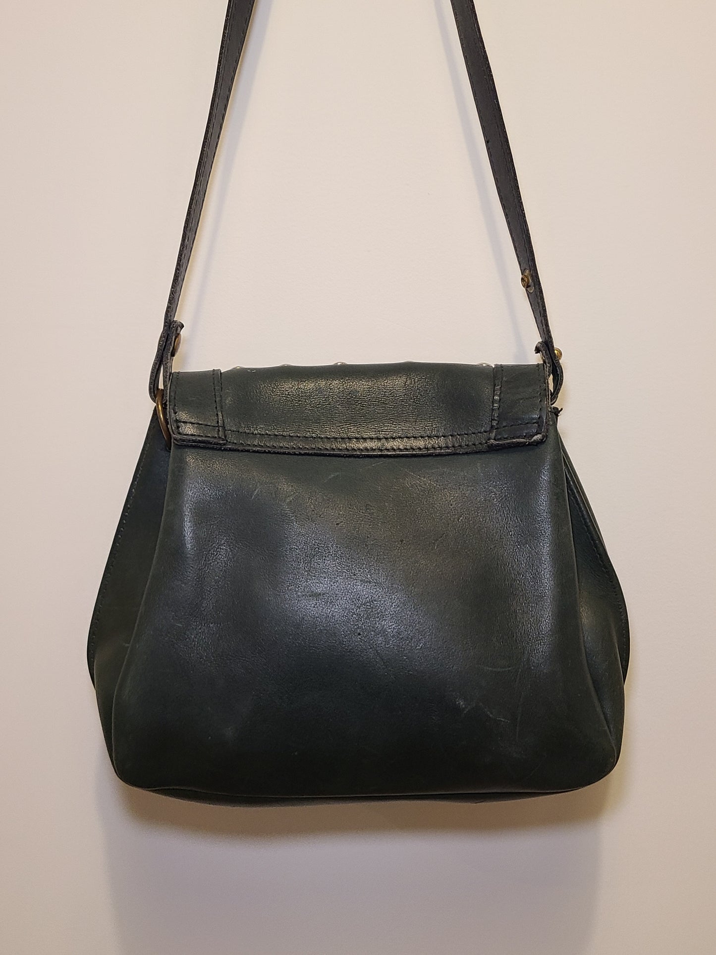 Vintage 1980s Midnight Green Leather Shoulder Bag Re-Imagined
