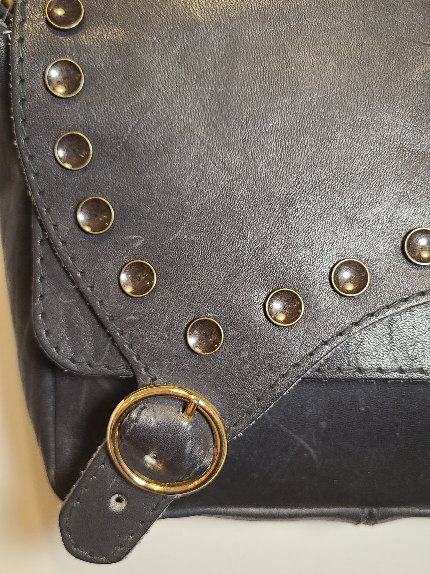 Vintage 1970s Navy Leather Shoulder Bag Re-Imagined
