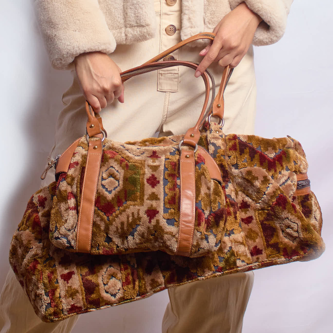 Vintage 1970s Carpet Bag Set - Overnight Bag and Top Handle