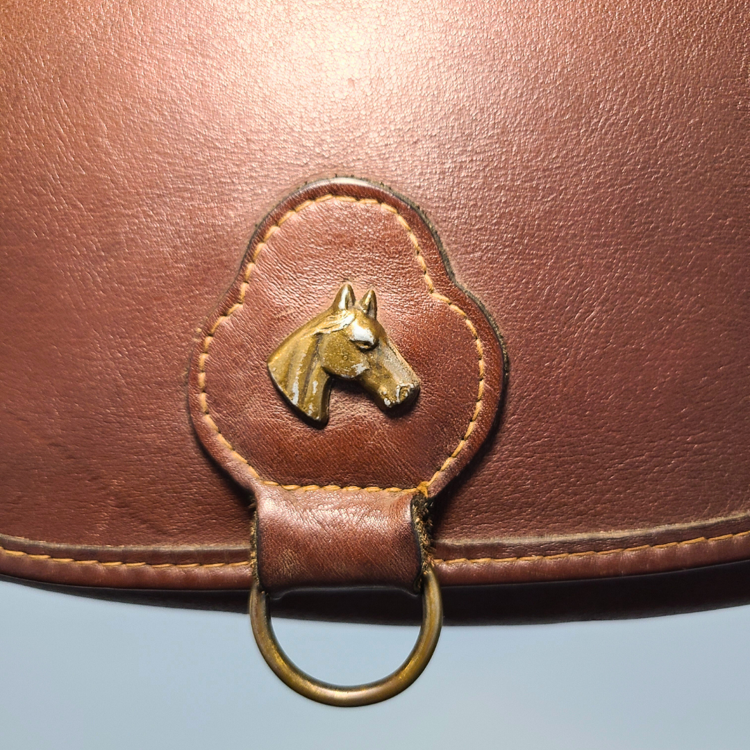 Vintage 1980s Leather Shoulder Bag With Horse Emblem