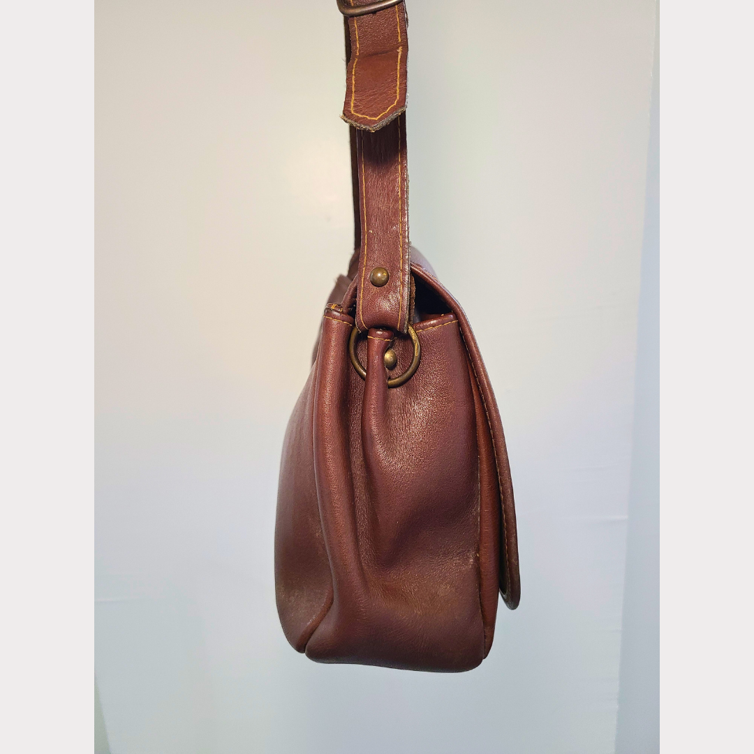 Vintage 1980s Leather Shoulder Bag With Horse Emblem