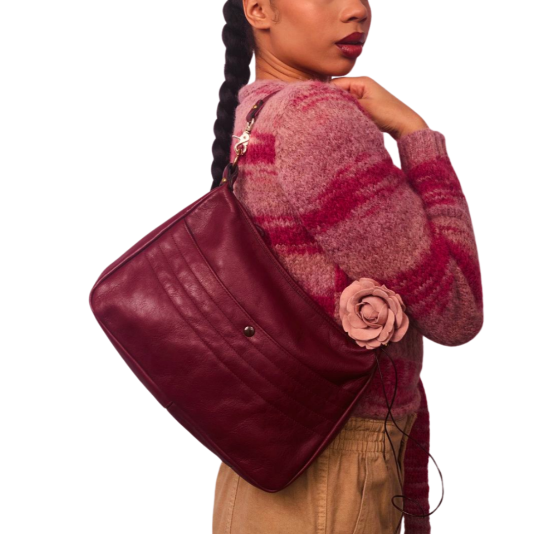 Vintage 1970s Cherry Red Leather Shoulder Bag Re-Imagined