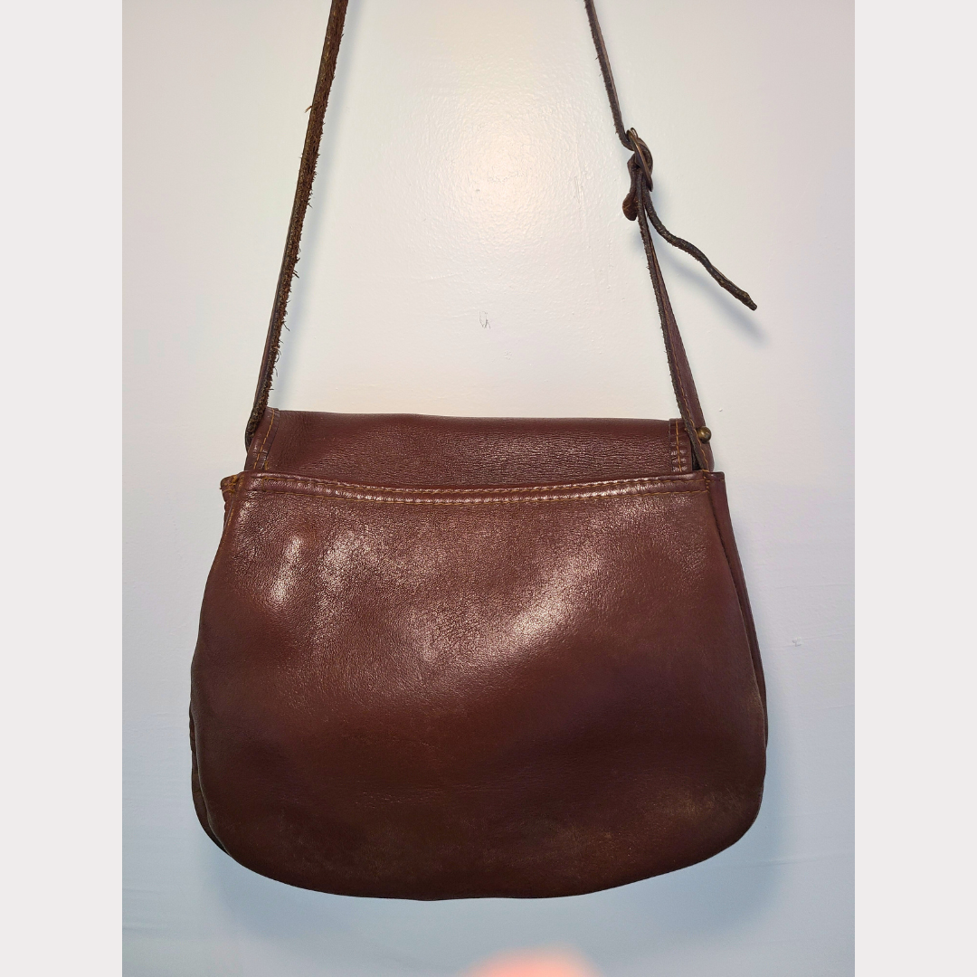 Vintage Leather Shoulder Bag With Horse Emblem
