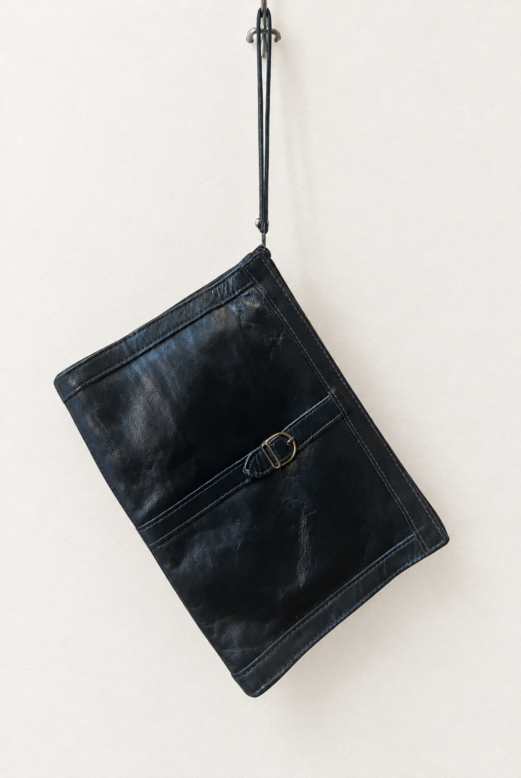 Vintage 1970s Black Leather Wristlet