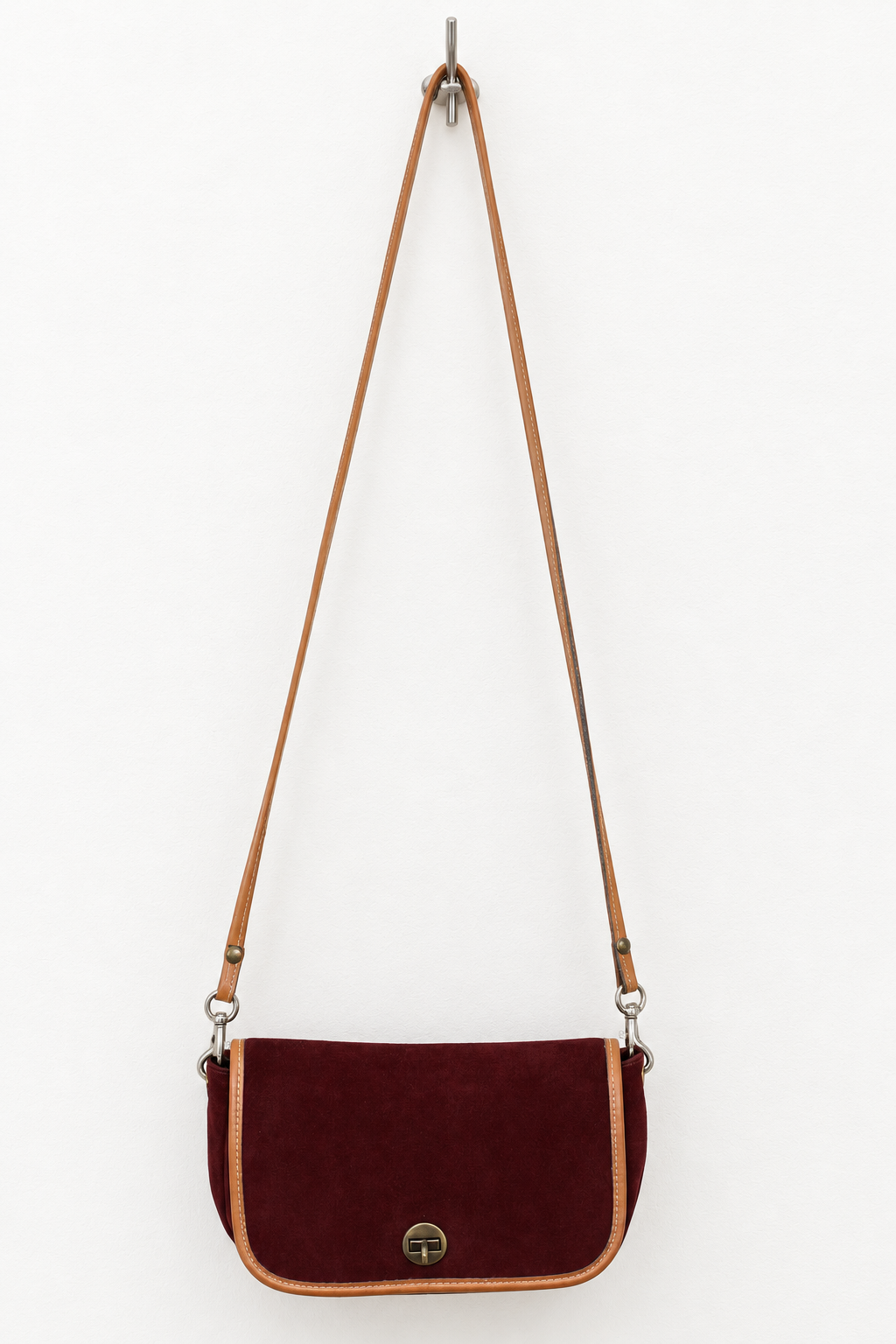 Vintage 1960s Burgundy Suede Shoulder Bag