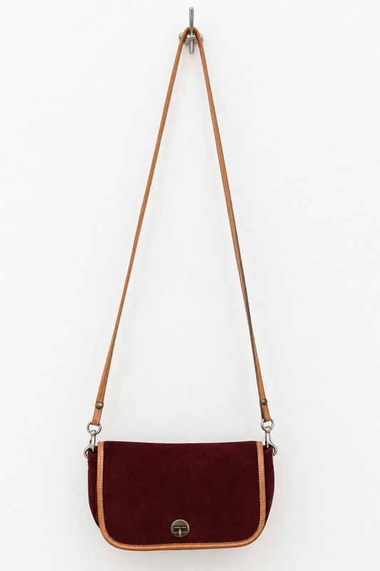 Vintage 1960s Burgundy Suede Shoulder Bag