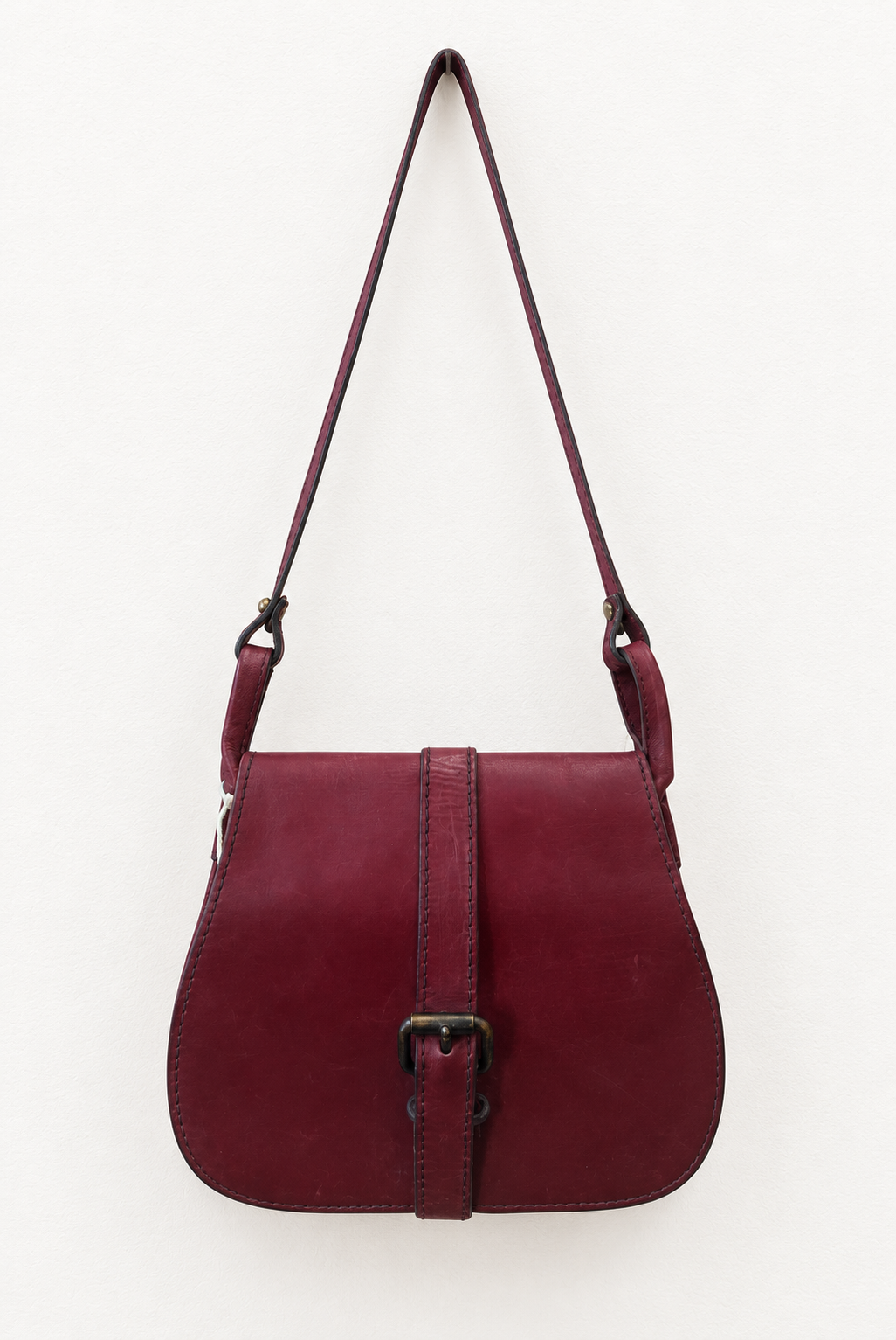 Vintage 1980s Burgundy Leather Wraparound-Lock Shoulder Bag