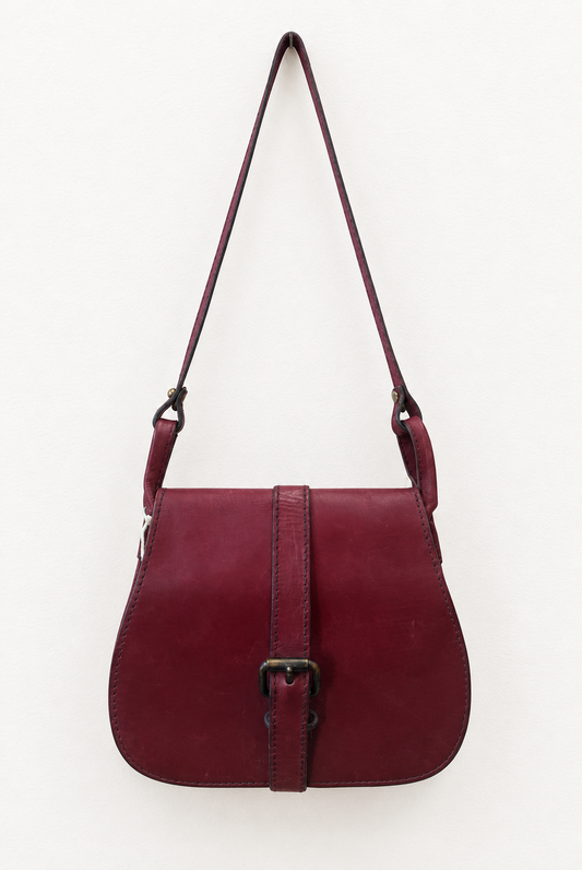 Vintage 1980s Burgundy Leather Wraparound-Lock Shoulder Bag