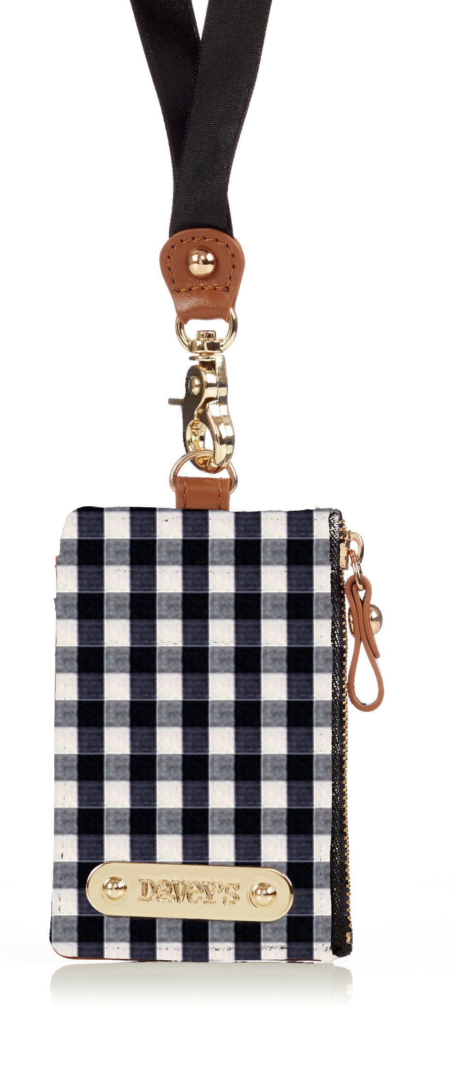 Lanyard Card Case - Navy/White Gingham