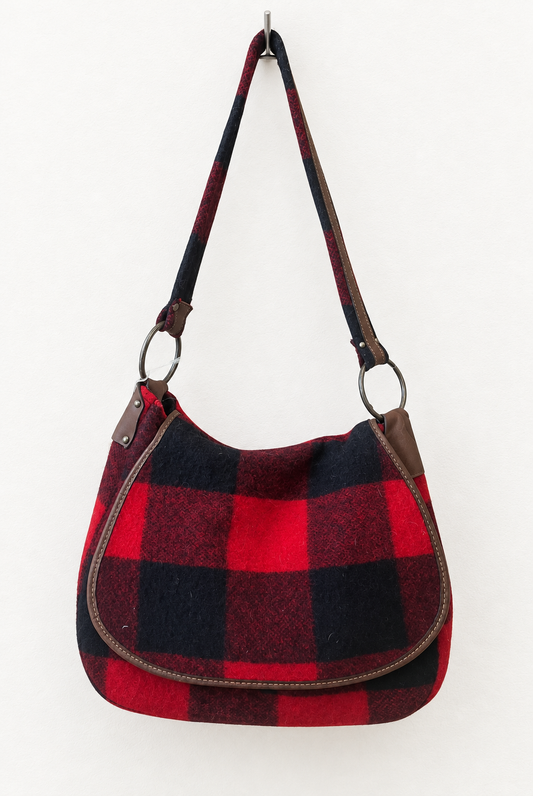 Vintage 1980s Buffalo Plaid Messenger Bag