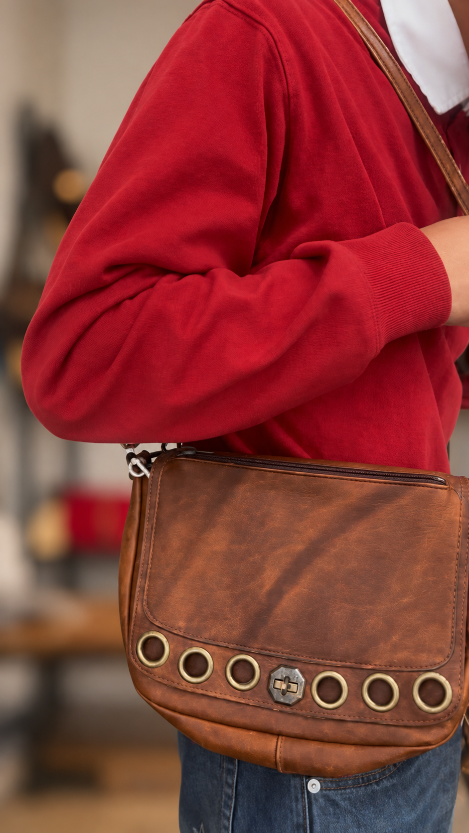 Vintage 1970s UP.CRAFTED Leather Turn-Lock Shoulder Bag