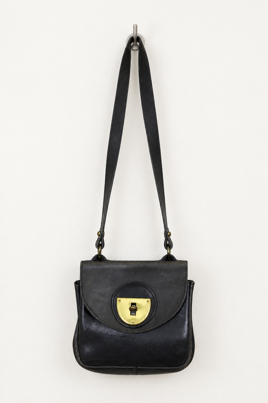 Vintage 1960s Black Leather Turn-Lock Shoulder Bag