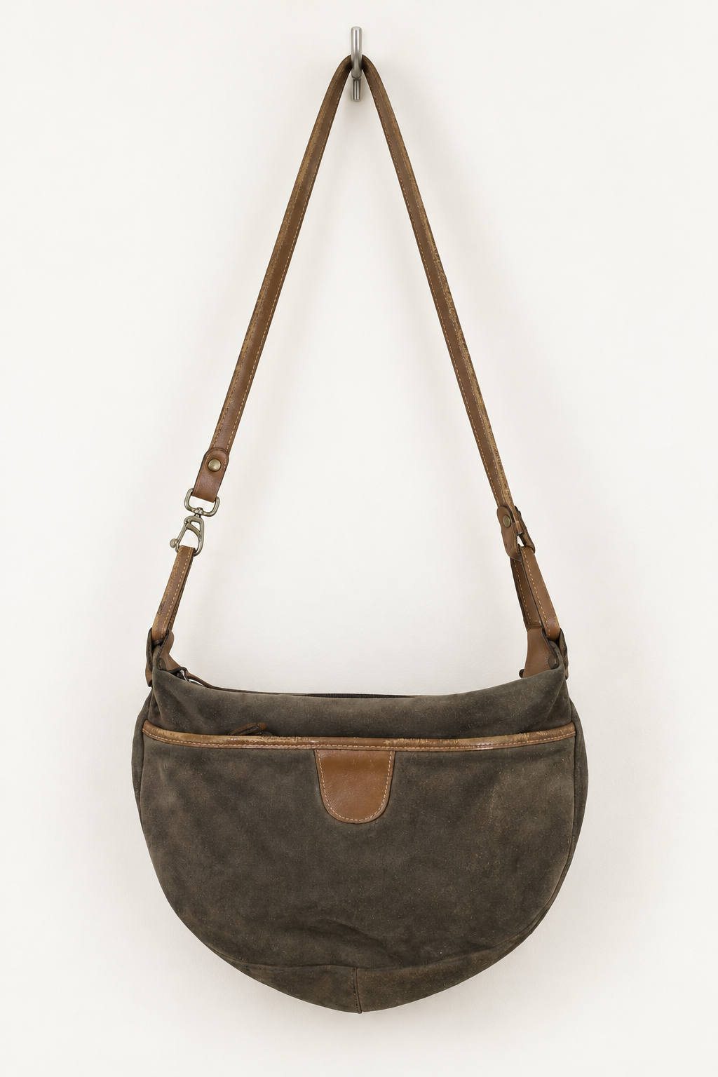 Vintage 1970s Triple-Zip Suede Shoulder Bag