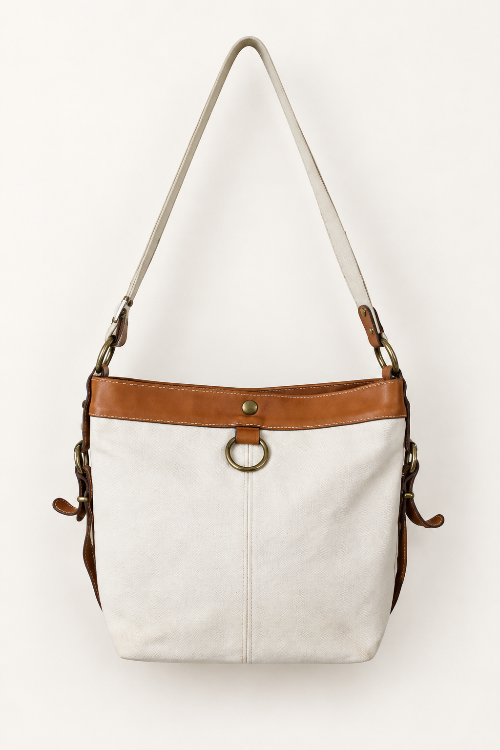 Vintage 1980s Canvas and Leather Shoulder Bag