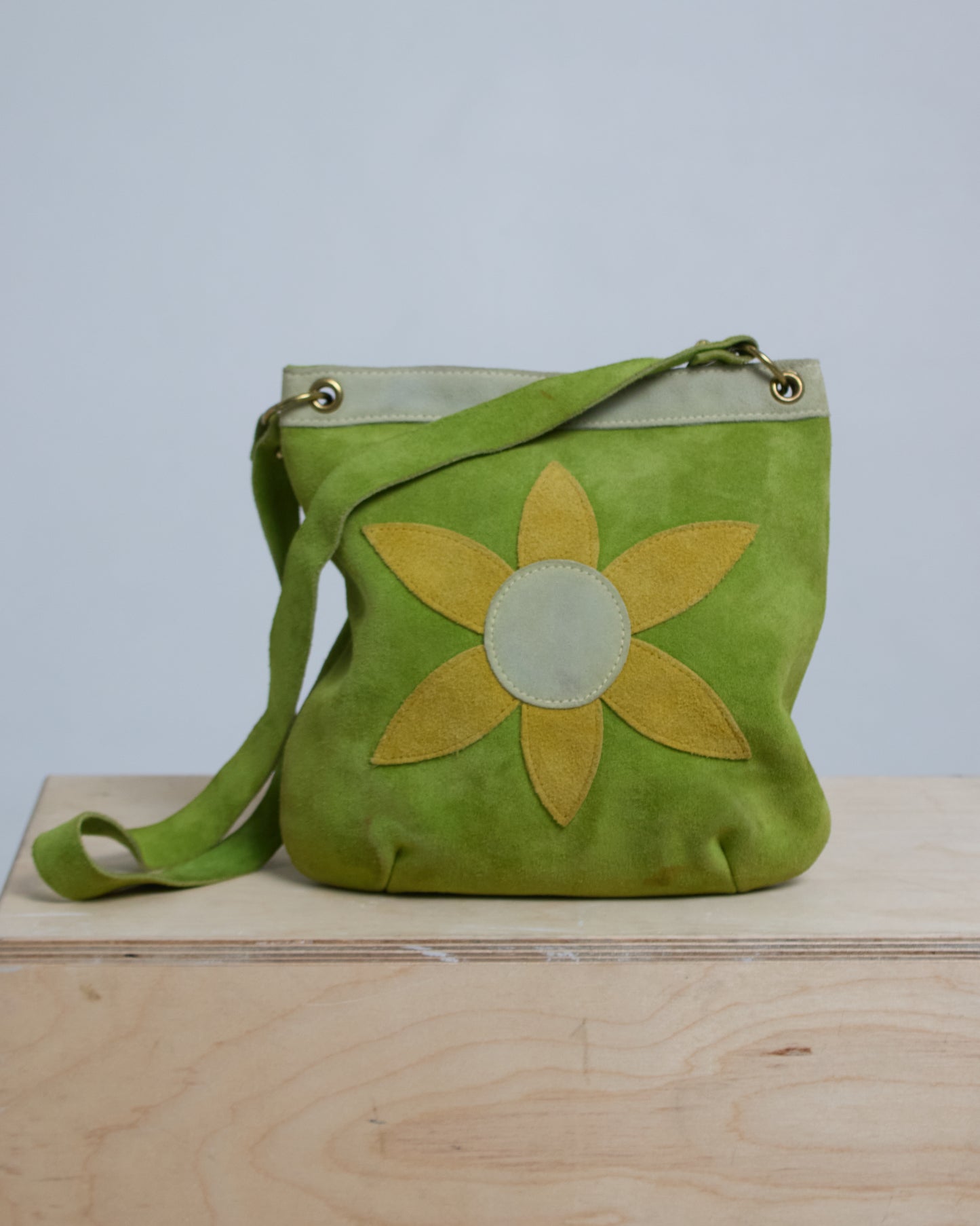 Vintage 1970s Suede Flower Power Shoulder Bag