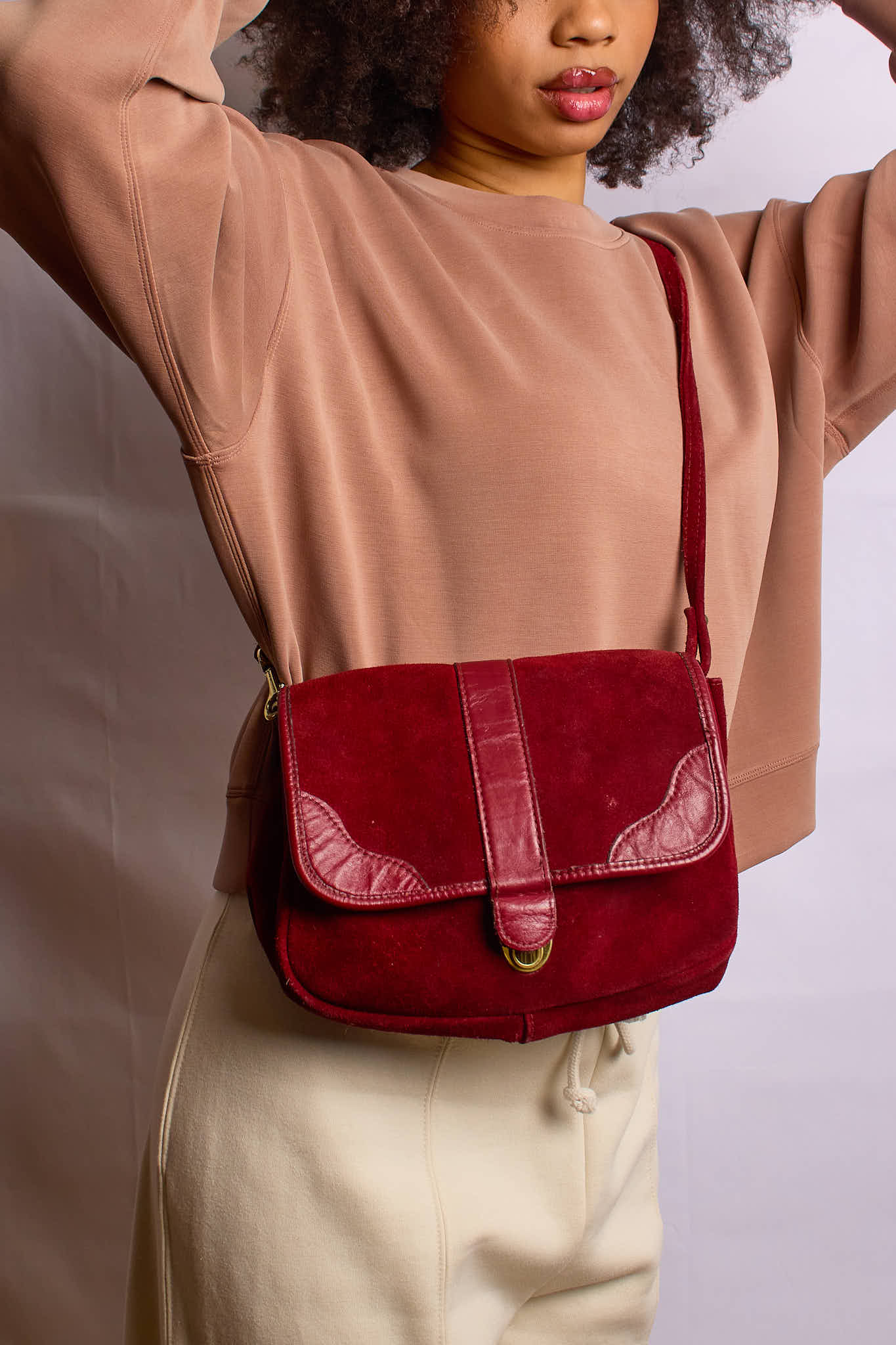 Vintage 1970s Burgundy Suede Shoulder Bag