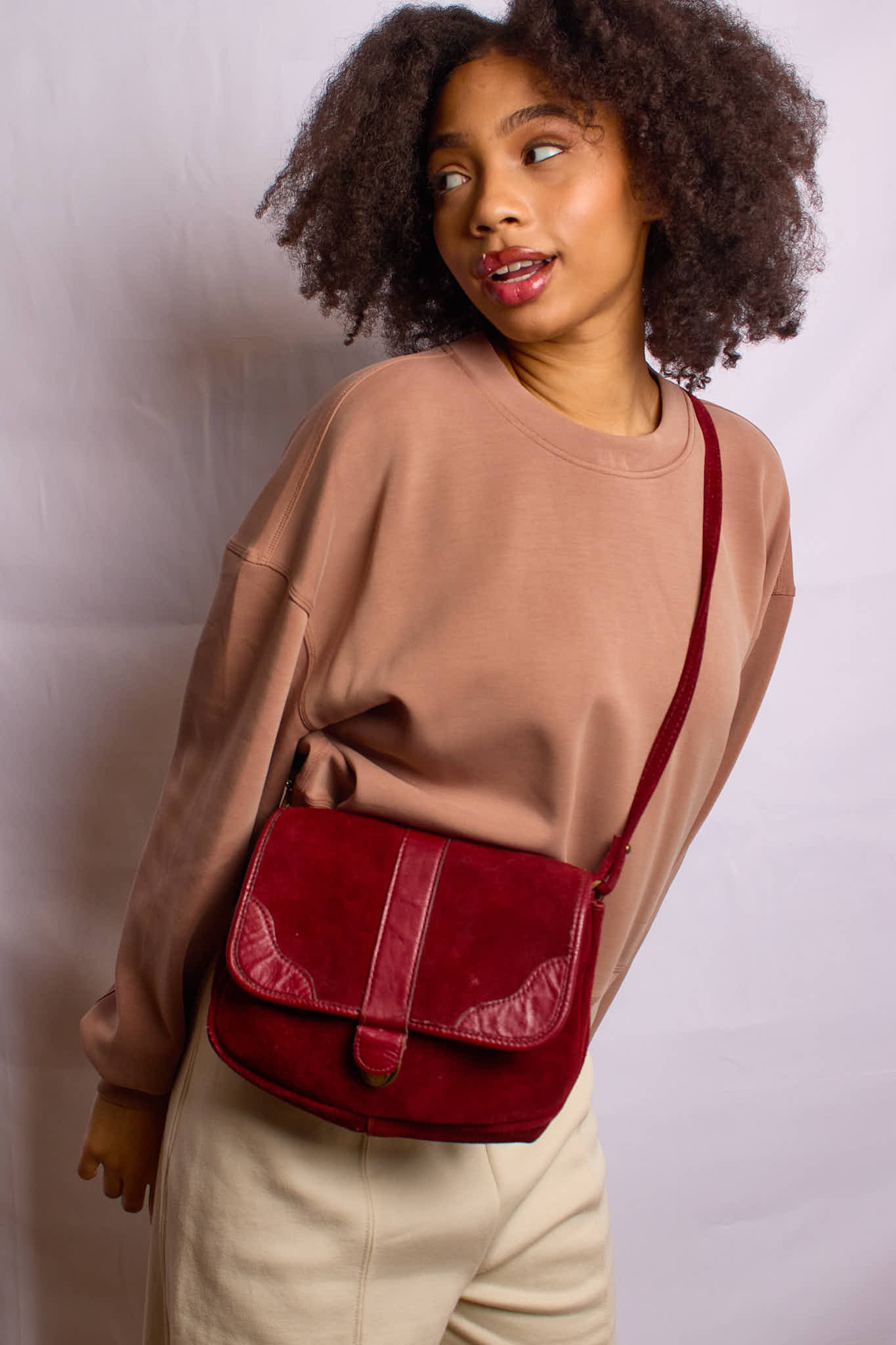 Vintage 1970s Burgundy Suede Shoulder Bag